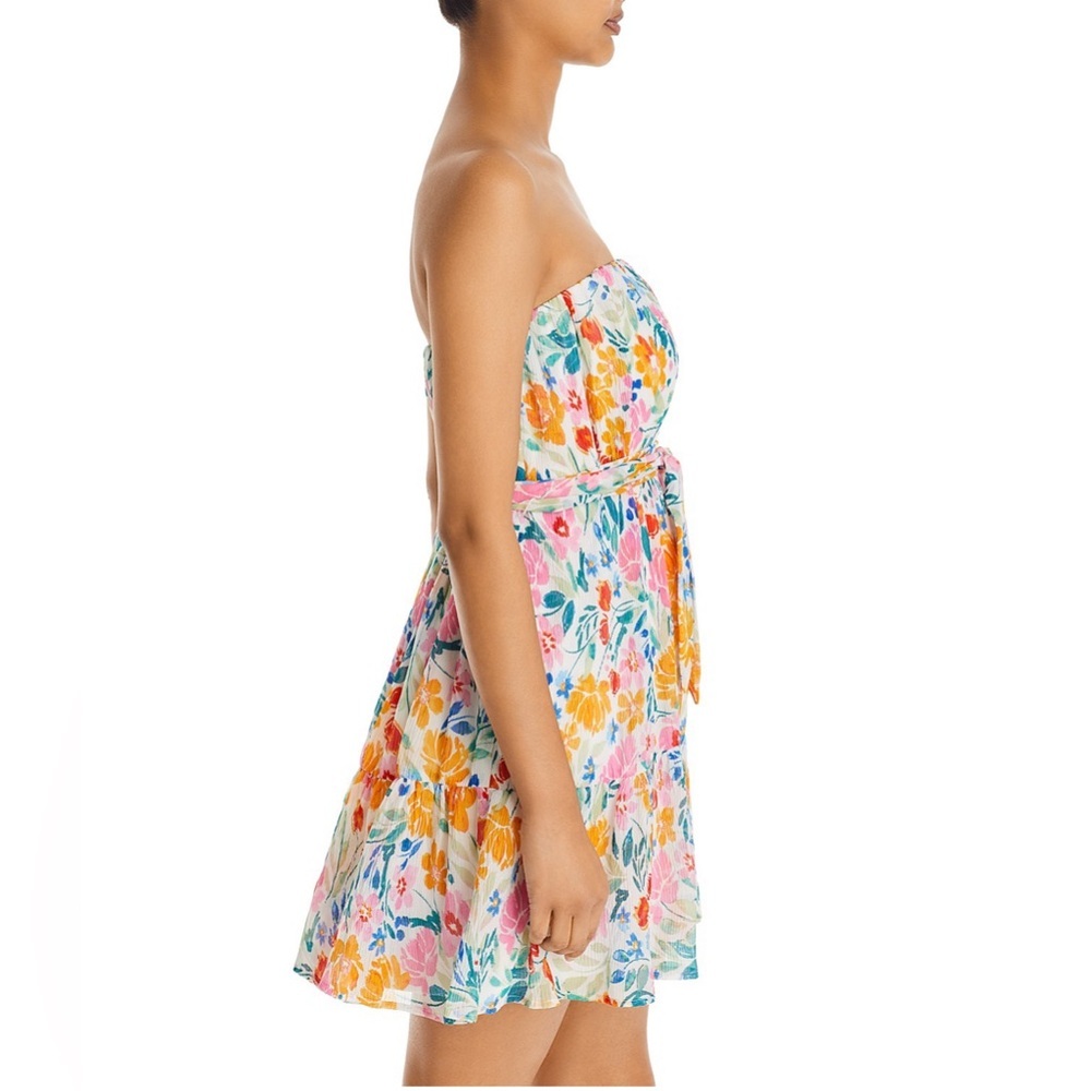 NWT- Aqua- Strapless Tie Waist Floral Mini Dress- Size Medium - Picture 5 of 8